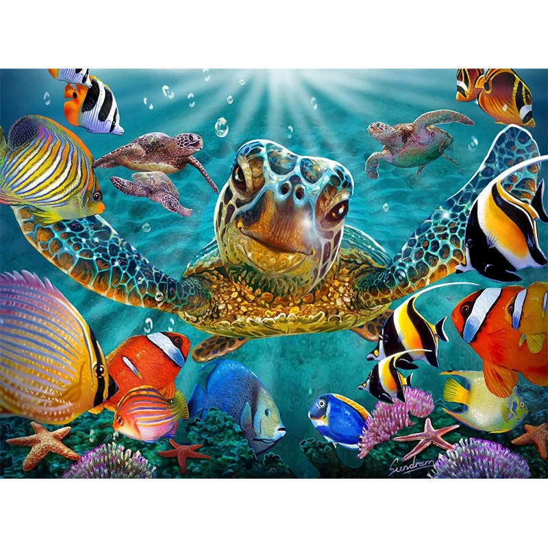 

DIY Diamond Embroidery Ocean Underwater World Cross Stitch 5D Diamond Painting Fish Turtle Seagull Mosaic Picture Home Decor