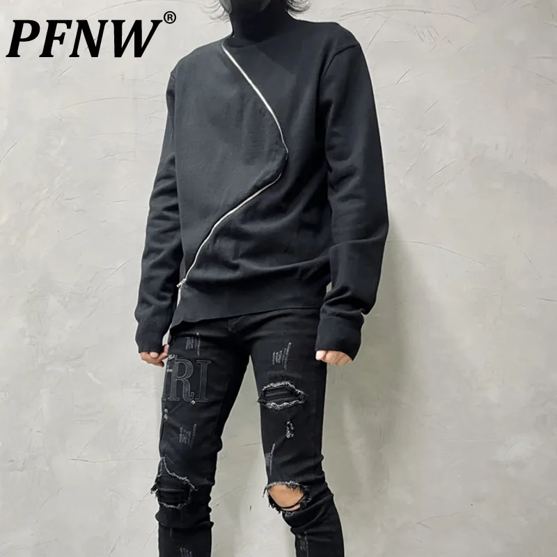 

PFNW Men's Hoodies Darkwear Vintage Personalized Zipper High Neck Sweater Underlay Fashion Trend Versatile Knitted Coats 12Z4632