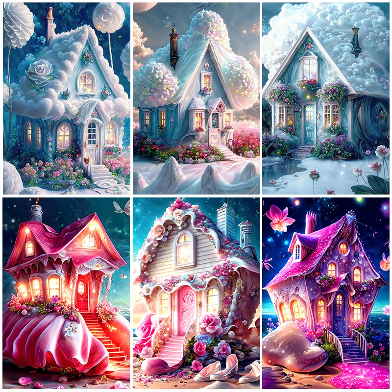 

5D DIY Diamond Painting Mushroom House Scenery Embroidery Mosaic Art Pictures Full Drill Cross Stitch Kit Living Room Decor Gift