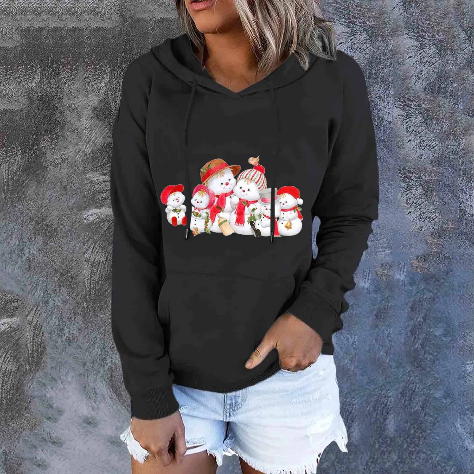 

Women's Fashion Pullover Hoodie Casual Long Sleeve Sweatshirt Christmas Snowman Womens Athletic Hoodie Sweatshirt Womens Hoodie