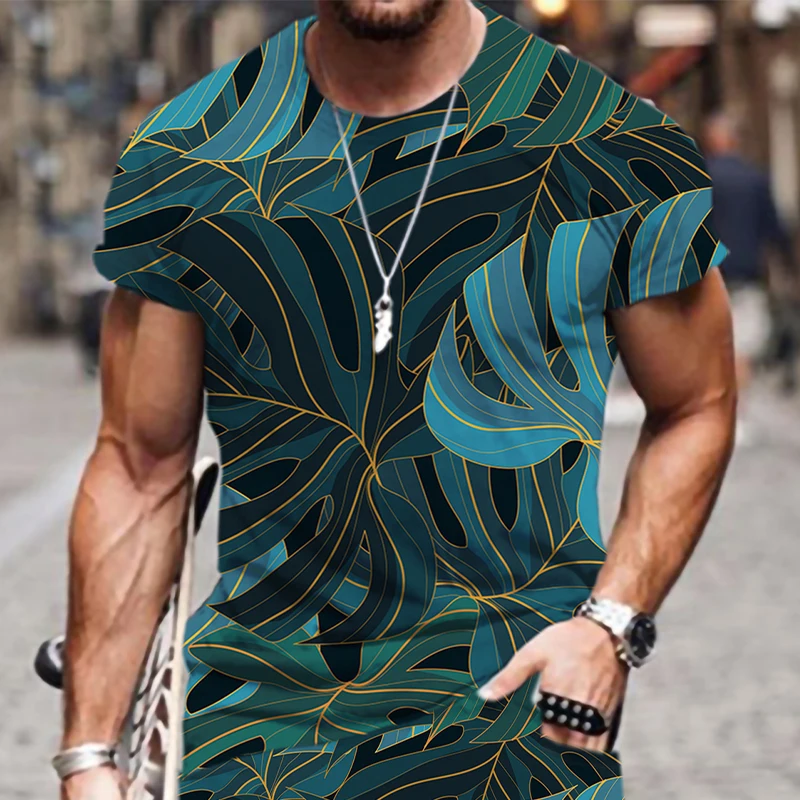 

2022 new summer 3D digital print abstract pattern men's casual loose short sleeve T-shirt
