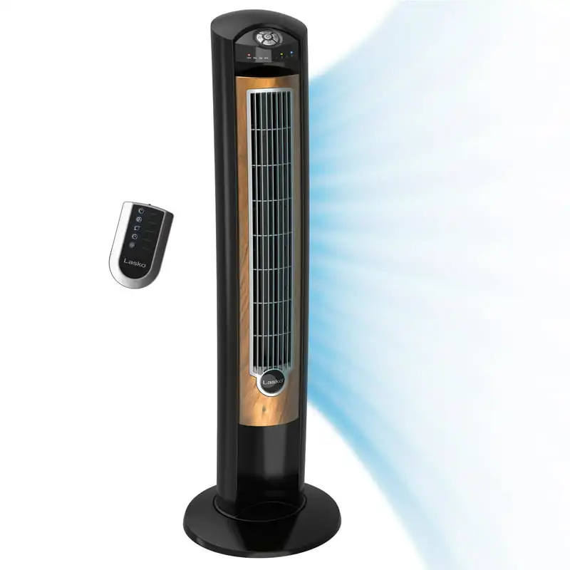 

42" Wind Curve Tower Fan with Sleep Mode and Remote Control, T42050, Black/Woodgrain