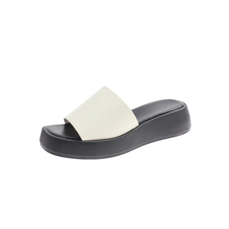 

Шлепанцы женские на толстой танкетке, однотонные, белые, на лето, 2023