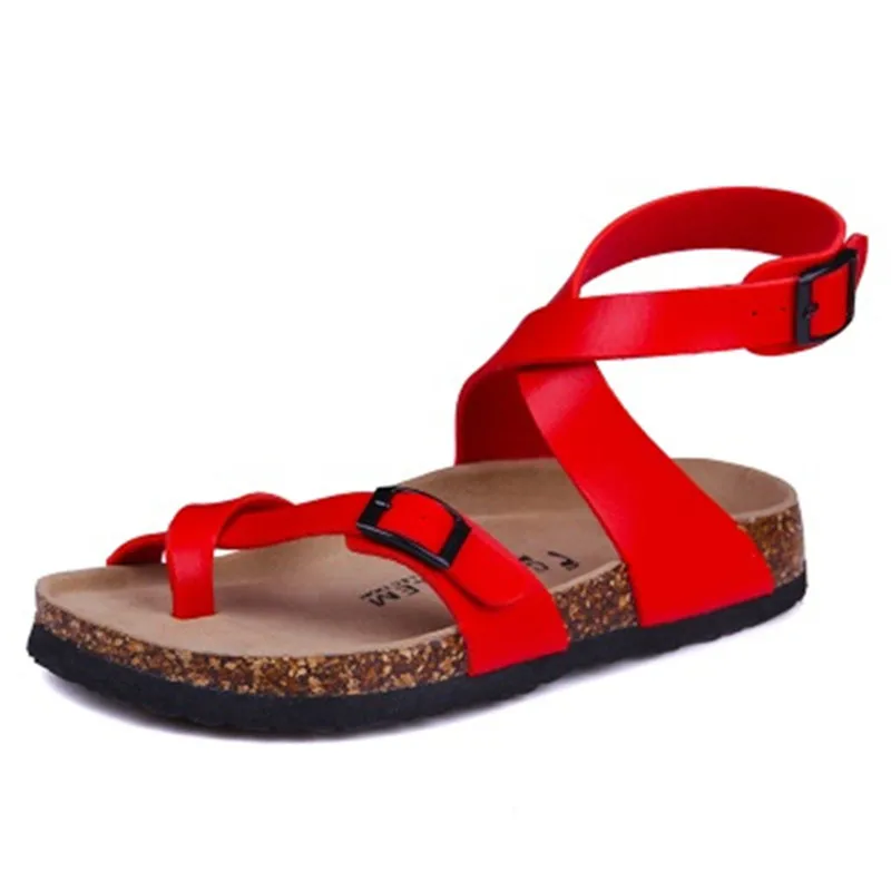 

Male Fashion Cork Sandals 2022 New Men Casual Summer Beach Gladiator Buckle Strap Sandals Shoe Flats white brown red