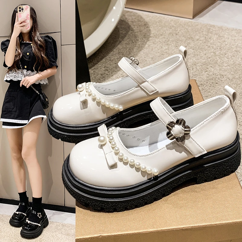 

Harajuku Lolita Shoes Women Japanese E Girl Chunky Platform Cosplay Costume Student Mary Jane Black Shoe 2022