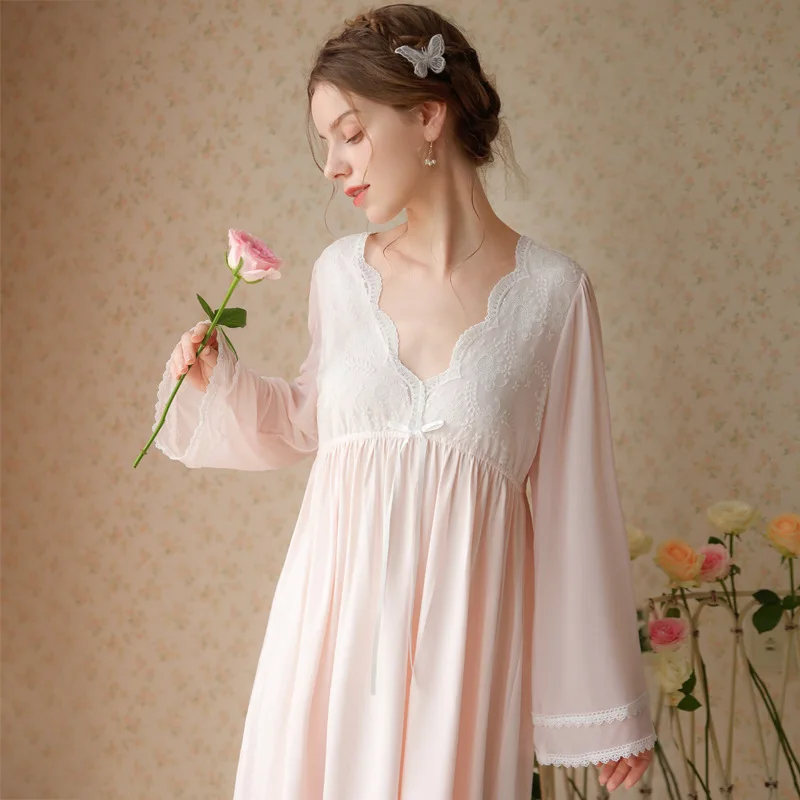 Roseheart Women Homewear Blue Pink Cotton Sexy Sleepwear Nightdress Lace Bow Nightwear Nightgown Homewear Night Gown Dress
