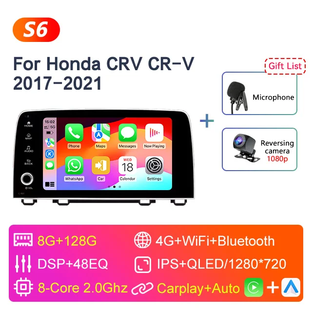 9-дюймовый автомобильный стерео радио 2 Din Android10.0 для Honda CRV CR-V 2017 2018 2019 2020 2021 мультимедийный видеоплеер Gavigation GPS Carplay Авторадио головное устройство с экраном 2 din без DVD