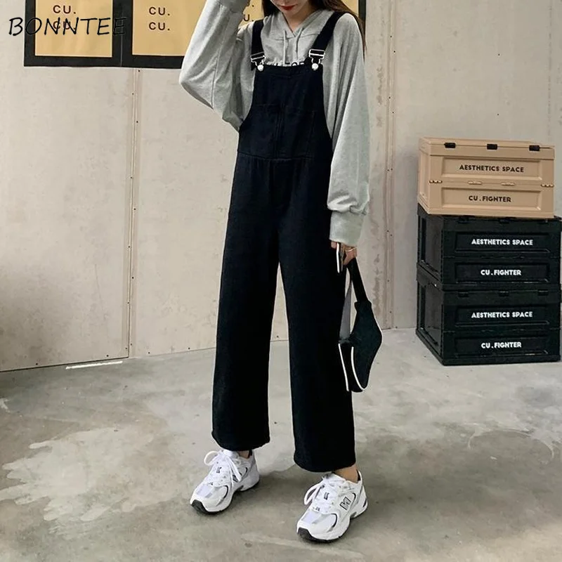 

Denim Jumpsuits Women Loose High Waist Teens Streetwear College Young Unisex Cool Gentle Ulzzang Mujer Spring New Chic Overalls
