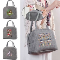 portable lunch bag thermal insulated lunch box bento pouch dinner insulation bag mushroom print student thickened cute handbag