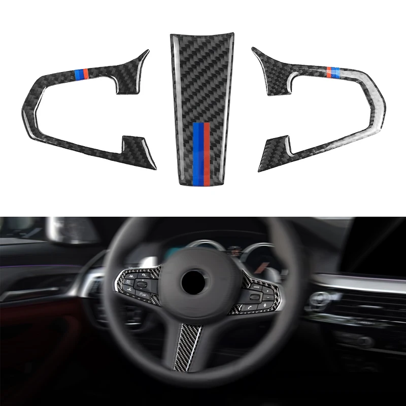 Купи Car-Styling Real Carbon Fiber Car Steering Wheel Button Cover Protection Trim For BMW 5 Series G30 G38 X3 G01 G08 Accessories за 359 рублей в магазине AliExpress