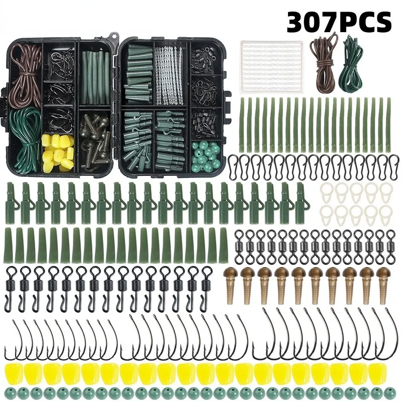 

307 Pieces of Carp Fishing Accessories Set Hose Rod Piece Fish Hook Corn Fish Hook Block Bean Swivel Fishing Ring Fishing Tools