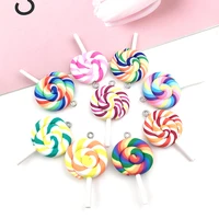 10pcslot simulation resin lollipop keychain polymer clay cute earrings phone chains necklace pendants diy for jewelry making