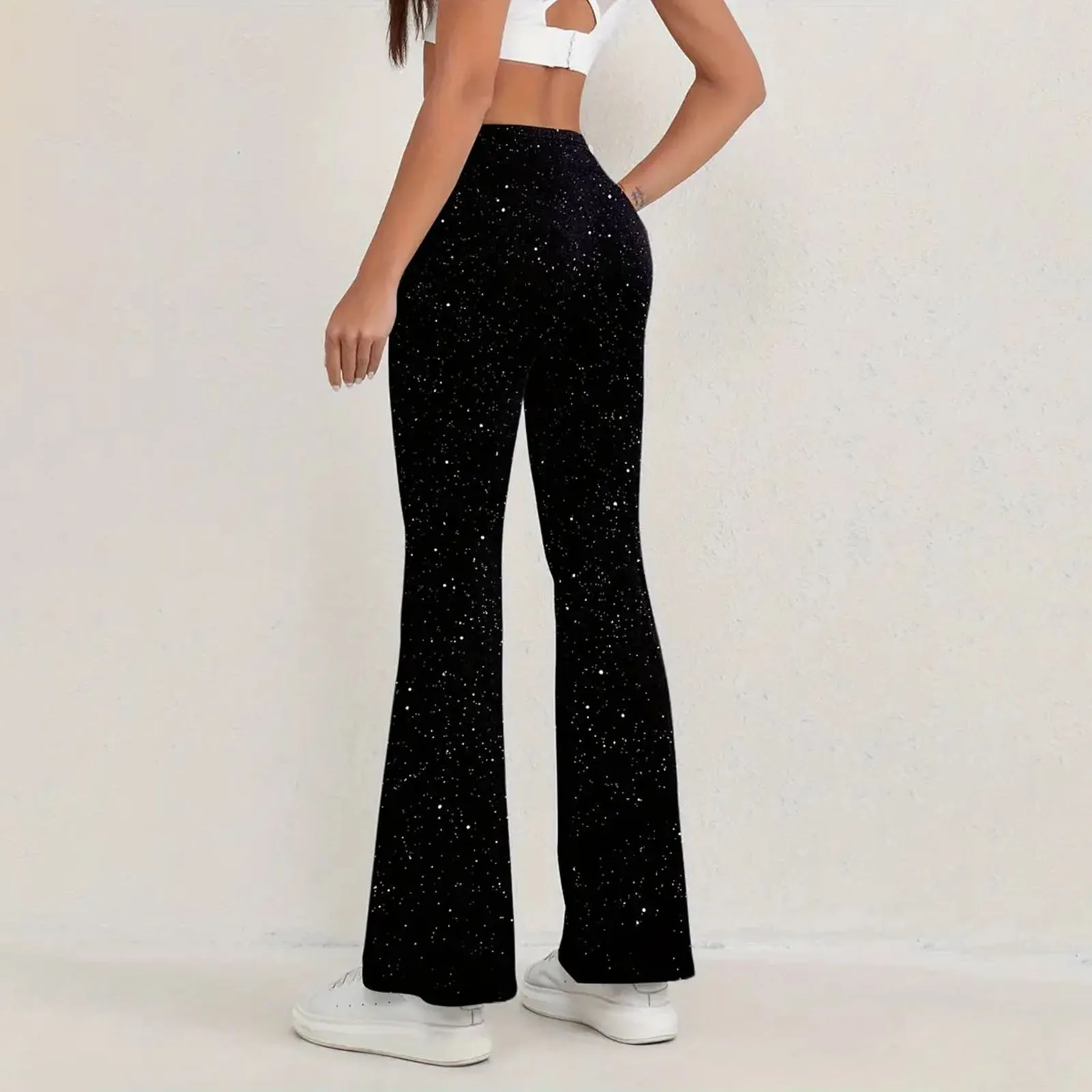 Новые женские повседневные блестящие брюки с блестками и высокой талией