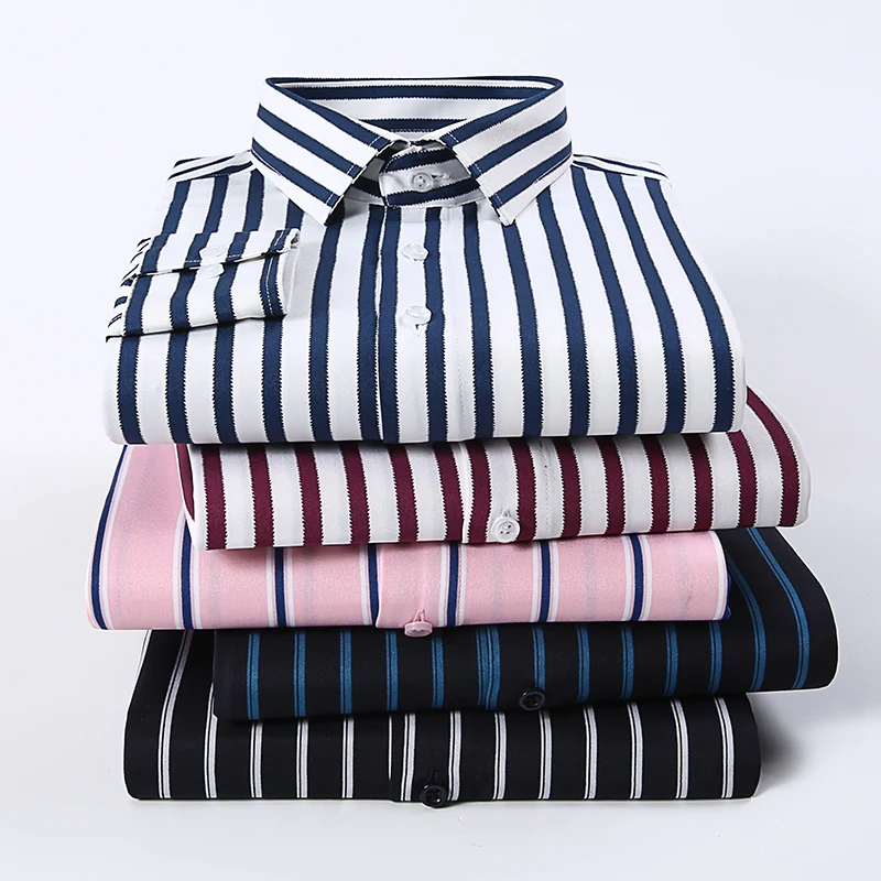 

Spring Autumn Men Shirts 2022 Turn Down Collar Mens Dress Shirts Long Sleeve Oversized Striped Business Men Clothing