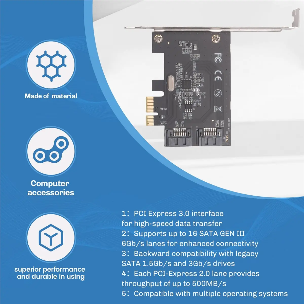 Фото Карта расширения DT81 PCI-E на SATA3.0, 6 Гбит/с, 2-портовый адаптер расширения с чипом ASM1061 для Win11/10/7 №1