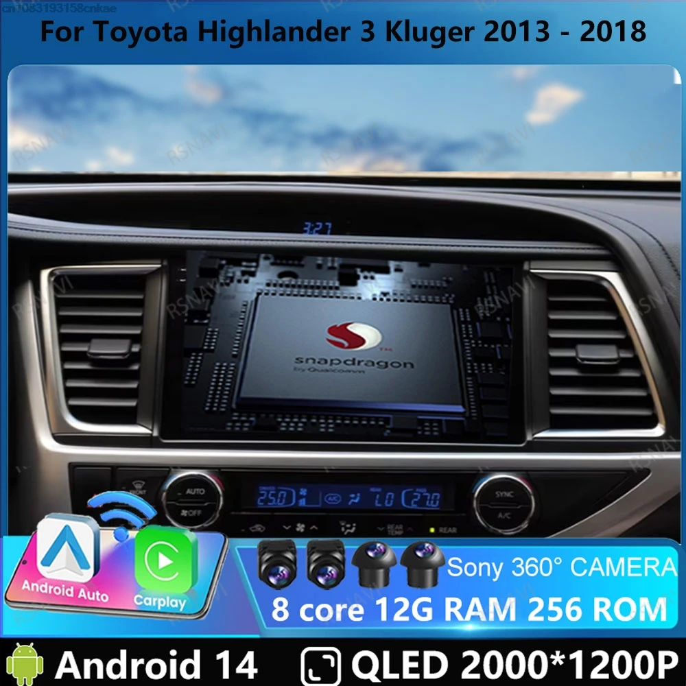 Автомобильный радиоприемник Andoird 14 для Toyota Highlander 3 Kluger 2013-2018 DSP DVD 5G WIFI GPS-навигация