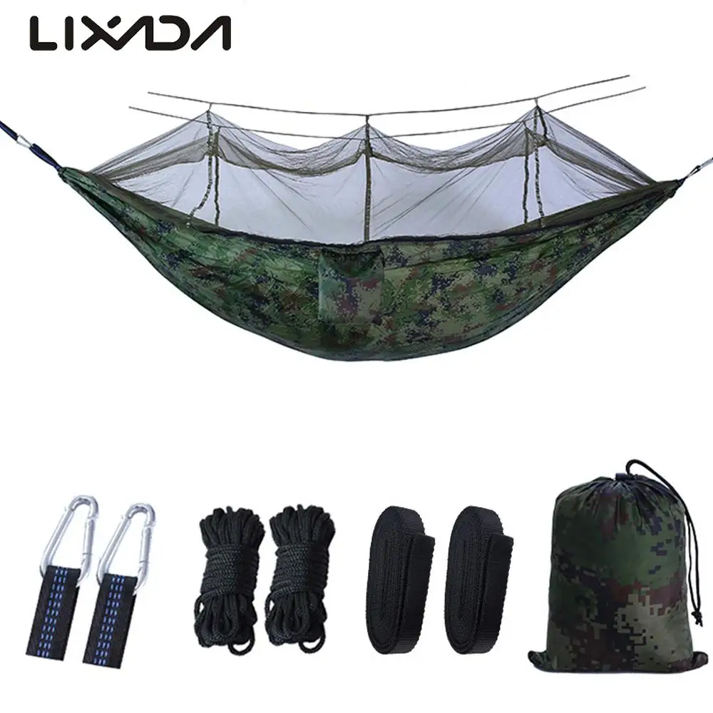 

Портативный Двухместный Гамак для кемпинга с москитной сеткой, легкие 210T Нейлоновые гамаки с навесом для заднего двора, сада, походов