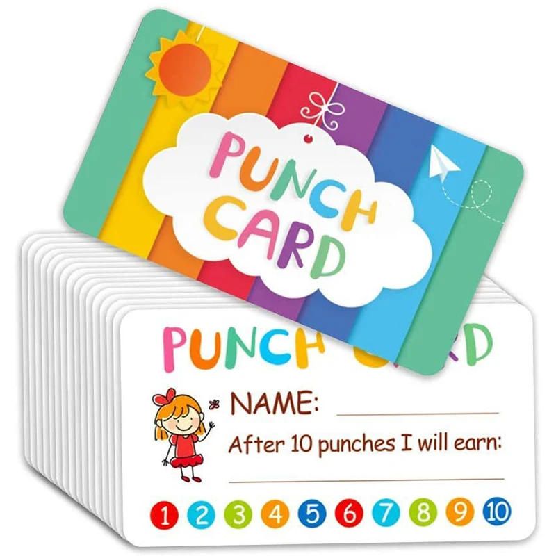

50pcs/pack 5*9cm Punch Cards Reward Incentive Loyalty Card Student Awards Cards For Business Classroom Kids Behavior Teachers