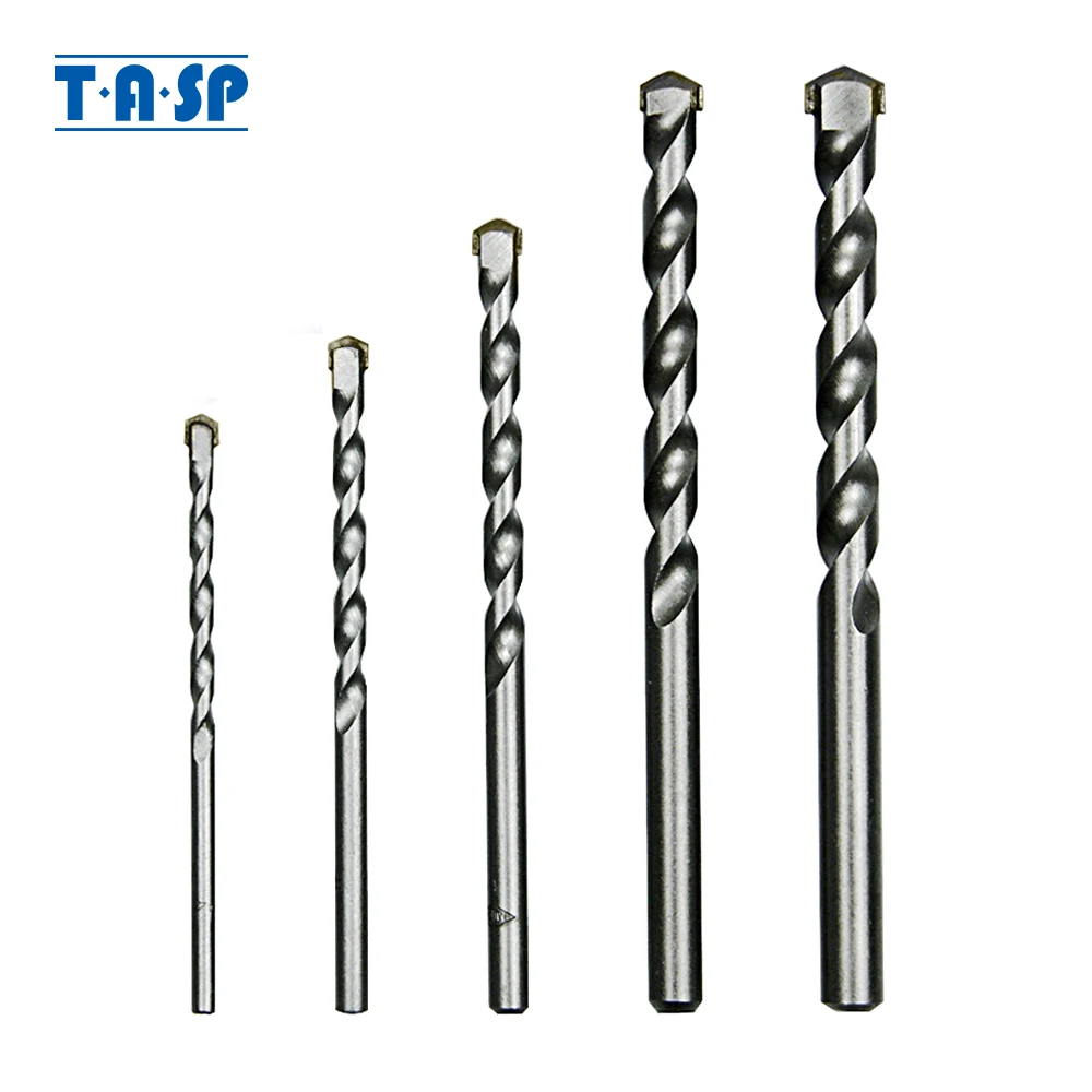 TASP 5pcs Masonry Drill Bits Tungsten Carbide Tipped Concrete Brick Stone Drilling Set Size 4 5 6 8 10mm Power Tool Accessories