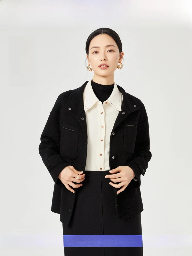 [Wool] Naersi Elegant Suit Collar Black Short coat Women 2024 Winter clothes New Top