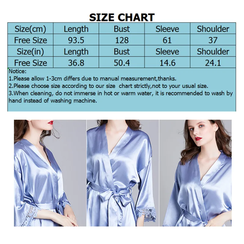 Girls Sleepwear Robe Satin-silk Women Nightgown Lace Long-sleeve Pajamas Bathrobe for Female Ladies