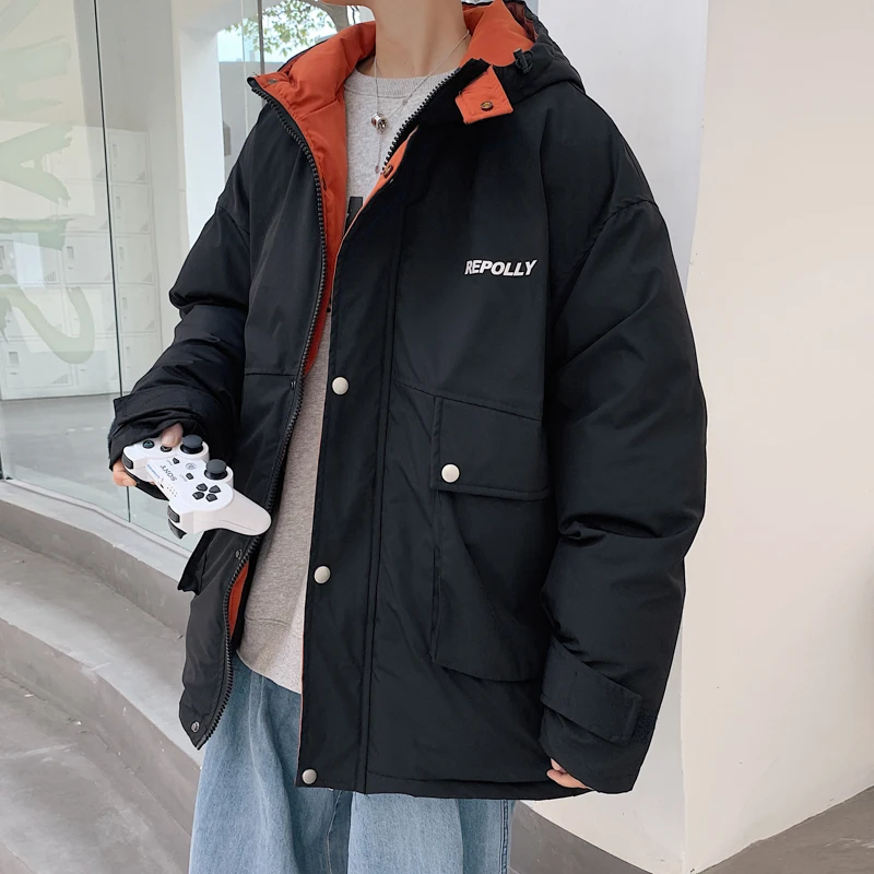 Mens Loose Fit Cargo Padded Coat with Hood 2020 Fashion Trend Fluffy Puffer Jacket for Men Winter Oversized Harajuku Streetwear