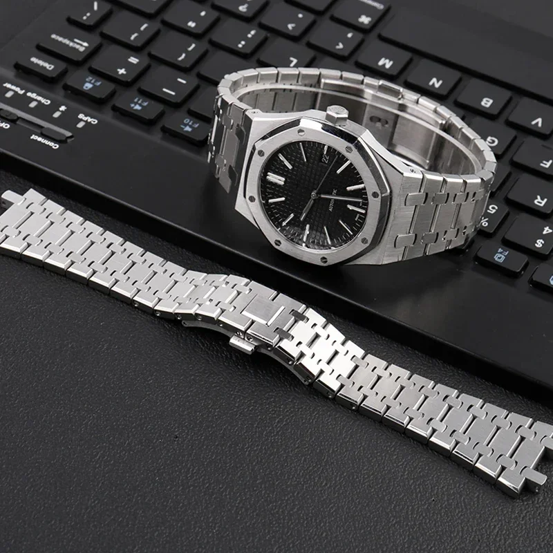 Фото Серебряный браслет из нержавеющей стали 904L для AP 15400 Audemars Piguet Royal Oak ремешок мужские ремешки для часов 21 мм 26 мм №2