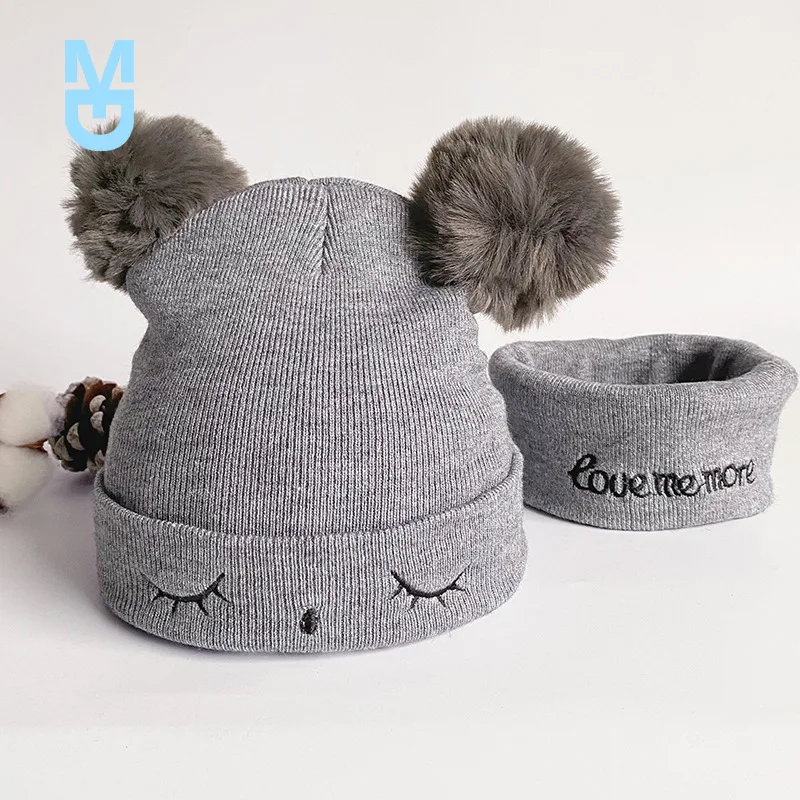 

New 2pc Autumn Spring Baby Cotton Knitting Hat Scarf Set Infant Boys Girls Neck Scarf Winter Warm Toddler Cartoon Baby Suits