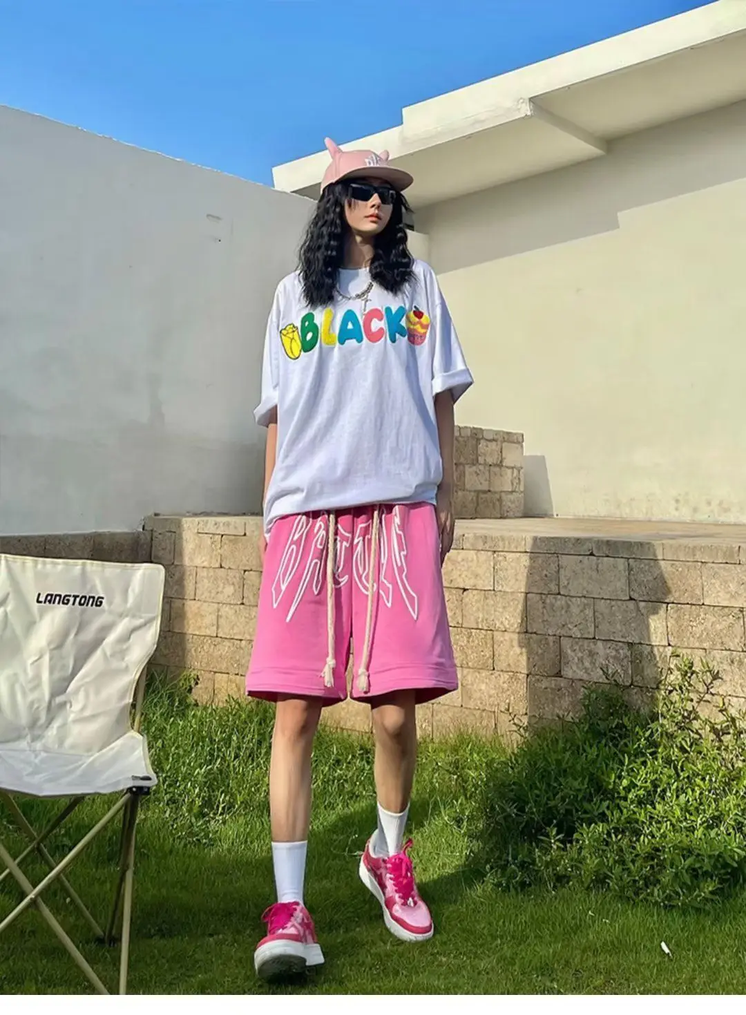 American High Street Hip Hop Star Letter Printed Capris Women's Summer Drawstring Sports Loose Relaxed Trendy Shorts