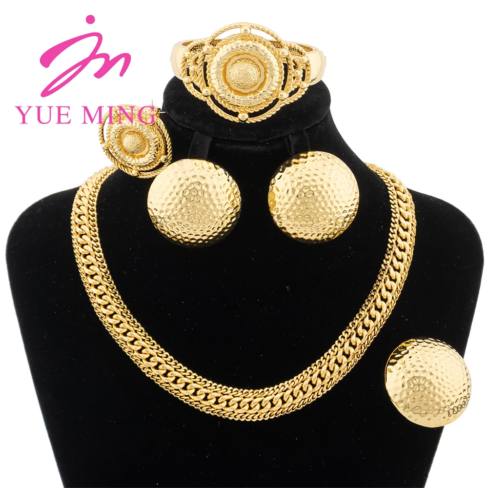 

YM Beads Jewelry Set For Women Gold Plated Earrings Copper Necklace Bracelet Adjustable Ring Wedding Gifts Jewelry Accessories