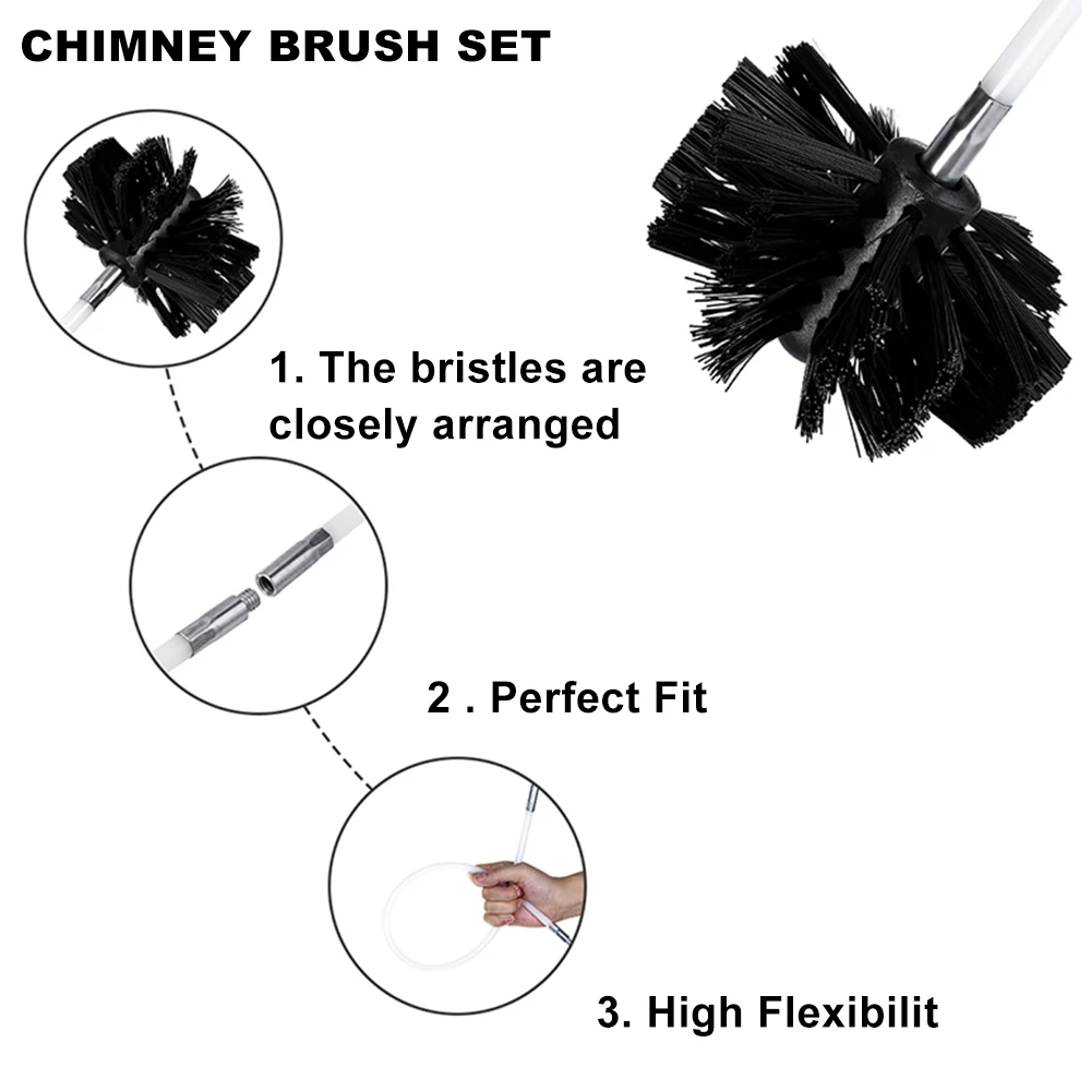 12/17pcs Chimney Brush Set Household Industrial Boiler Dryer Cleaning Tool Rotary Sweep System Fireplace Clean Kit |