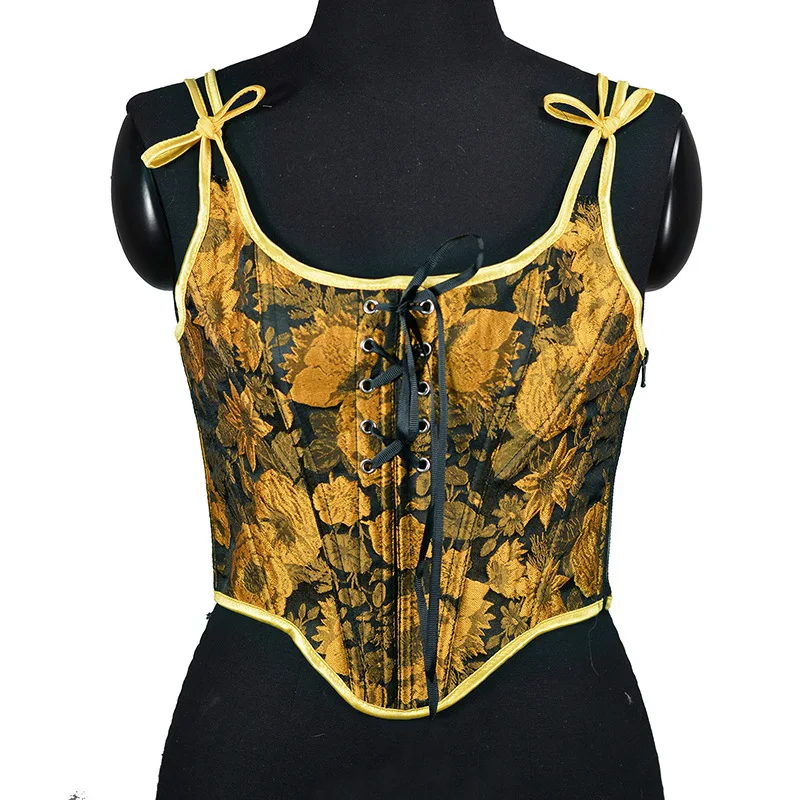 

Oil Painting Relief Jacquard Bow Suspender Vest Side Zipper Corset Fishbone Corset Ropa Sexy Lenceria Corset