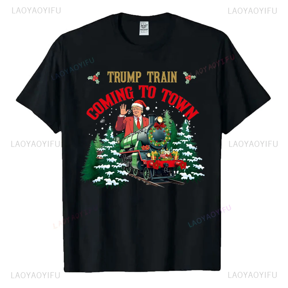 Трамп Поезд Coming To Town I'll Be Home for Christmas Женская футболка с принтом Trump Won Make America Great