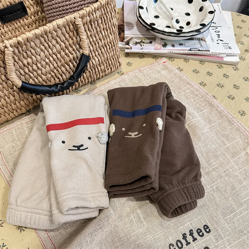

2023 New Winter Warm Girls Leggings Cute Cartoon Print Baby Fleece Trousers Kids Girls Thick Warm Leggings Infant Clothes