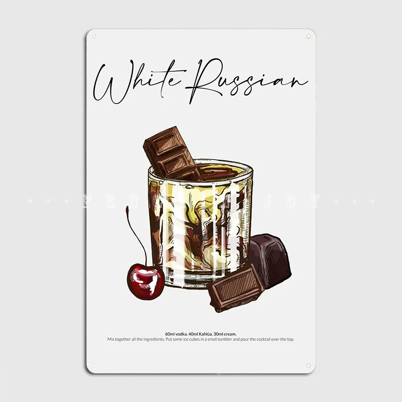 

White Russian Cocktail Metal Plaque Poster Cinema Kitchen Mural Decoration Mural Painting Tin Sign Poster