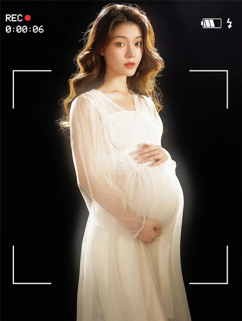 Dvotinst Women Photography Props Maternity Mesh Elegant White Pregant Dress Pregnancy Dresses Studio Photoshoot Photo Clothes enlarge