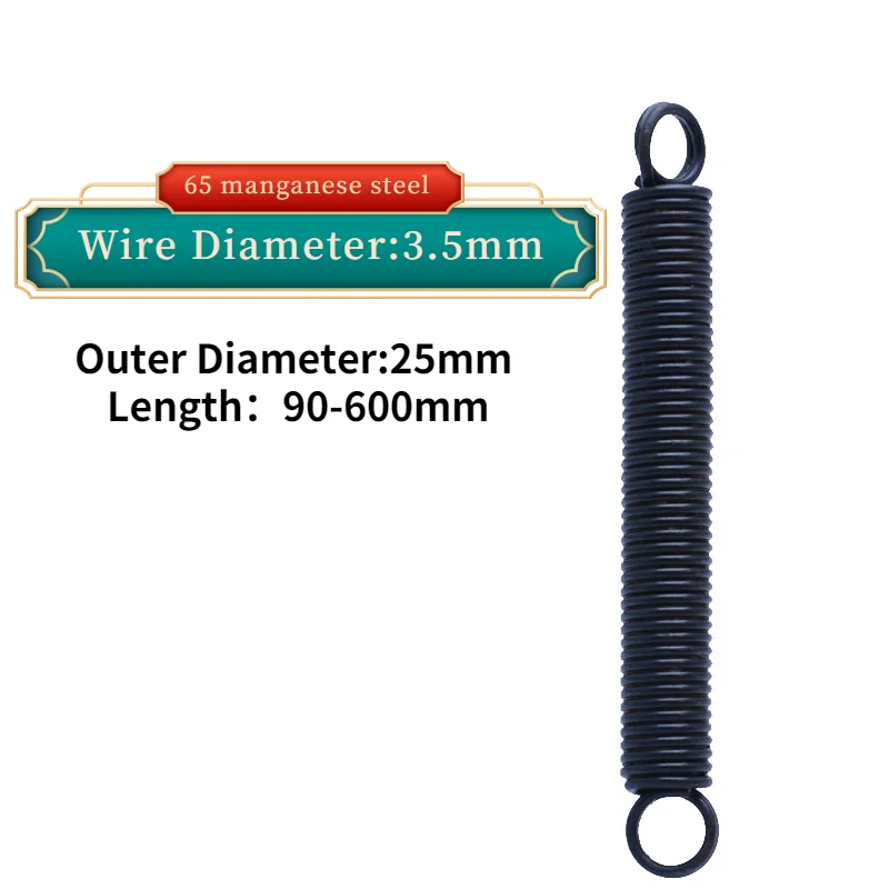 

Wire Diameter:3.5mm 65 manganese steel Dual Hook Small Tension Spring with Hook Tension Spring Outer Diameter:25 Length：90-600