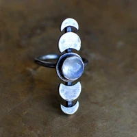 milangirl new fashion jewelry simple retro moon round moonstone ring small fresh moon full food ring silver color