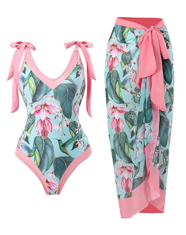 Spring/summer 2023 New Women's Casual Tropical Print One Piece Swimwear