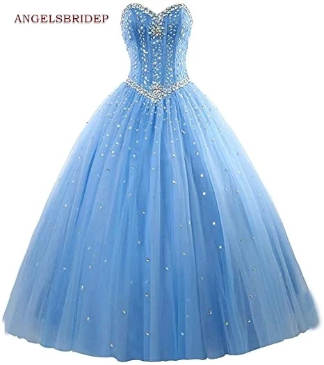 ANGELSBRIDEP Sweetheart Ball Gown Quinceanera Dresses 15 Party Sparkly Crystal Beaded Tulle Cinderella Masquerad Birthday HOT
