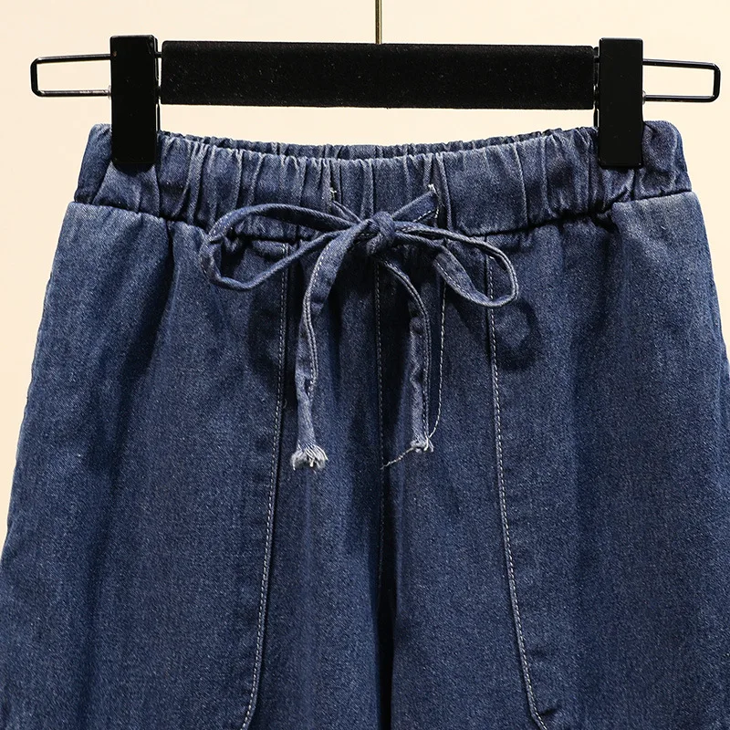 Large Pocket Denim Pants Spring 2023 New Loose Fit Chic Vintage High Waist Straight Cropped Wide Leg Jeans Women's Fat Sister