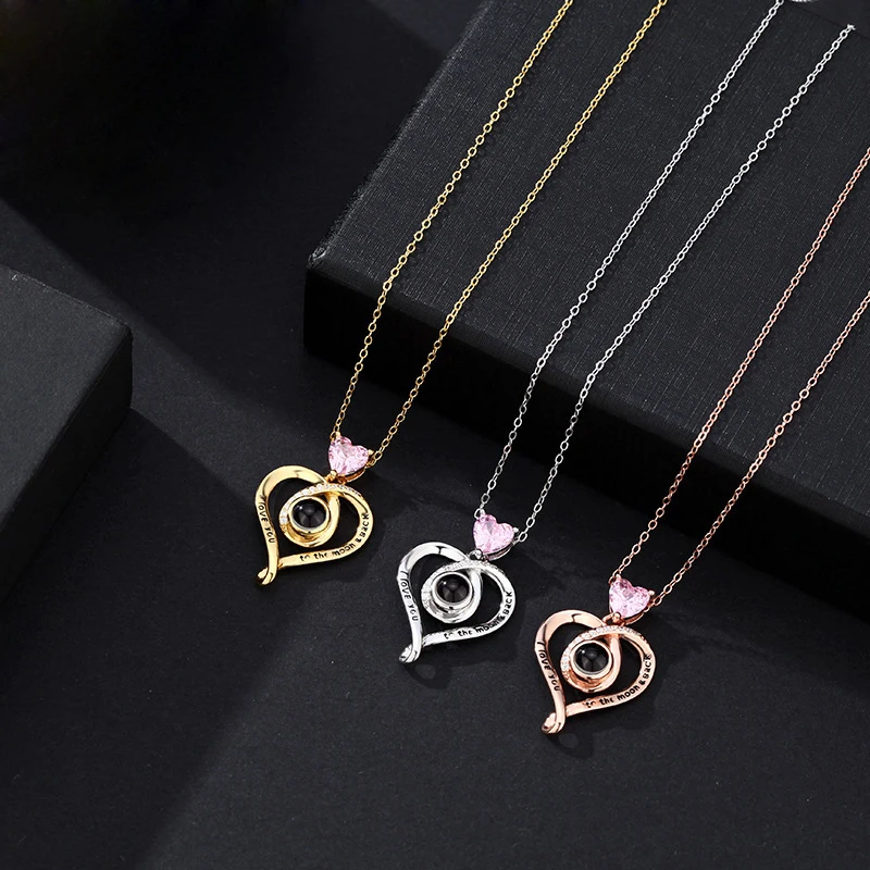 S925 Custom Photo Projection Necklace Love Heart Zircon Jewelry With Gifts Box 2023 Trendy Luxury Accessories Valentine Present