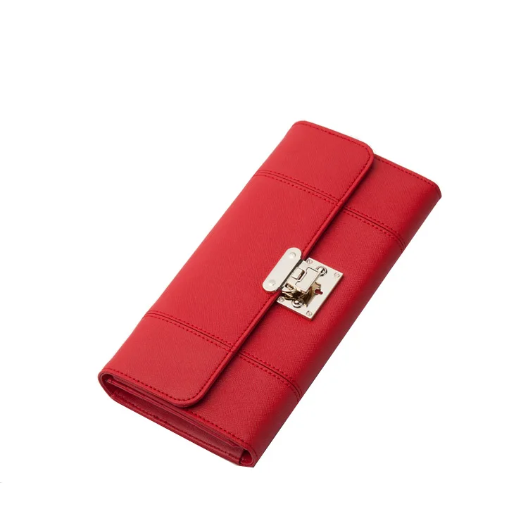 genuine leather women long purse lock wallet card holder high quality