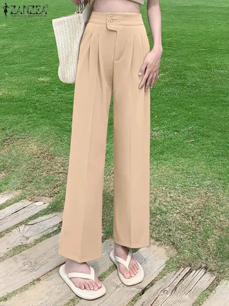 

ZANZEA Ankle Length Pockets Loose Wide Leg Pantalon Women Summer Spring Solid Long Pant Fashion Elegant Work OL Palazzo Trousers