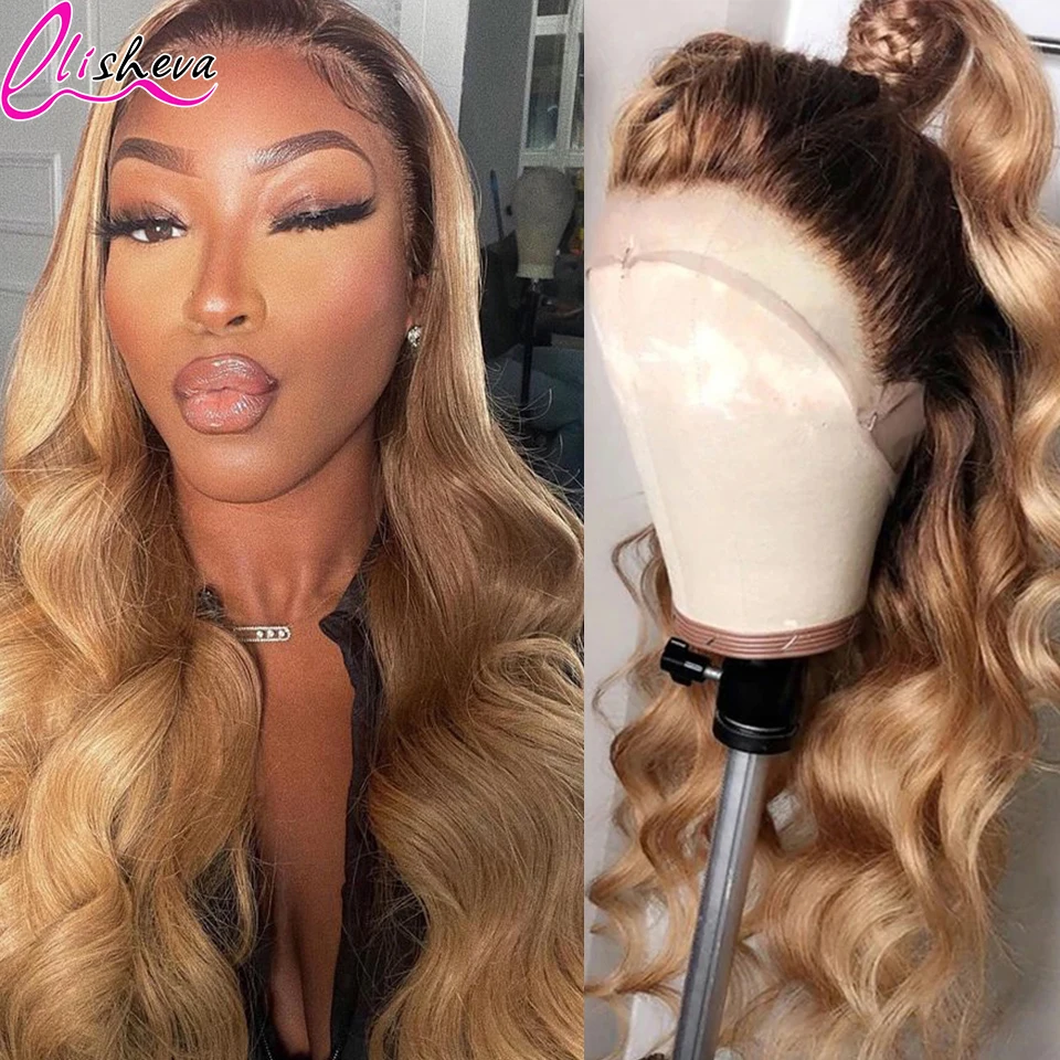1B 27 Honey Body Wave Human Hair Lace Front Wig 13x4 Ombre Body Wave Human Hair Wigs For Woman Pre Plucked HD Lace Closure Wig