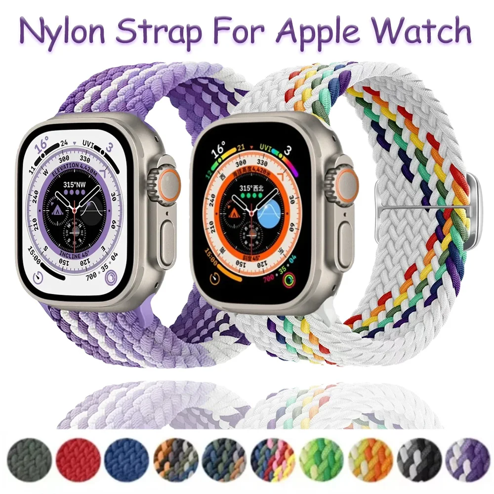 Фото Нейлоновый ремешок для Apple Watch Band Ultra 1, 2, 3, 49 мм, 5, 6, 7, 8, 9, 10, 11, 45/41/42/46 мм, плетеный браслет, ремешок для iWatch 2, 3, 4, SE №1