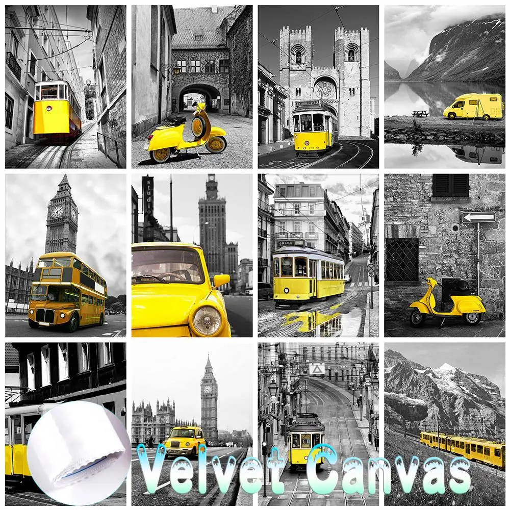 

5D бархатный холст, алмазная живопись, полная квадратная черная белая Алмазная вышивка, мозаика в виде автобуса, фотография, украшение для дома