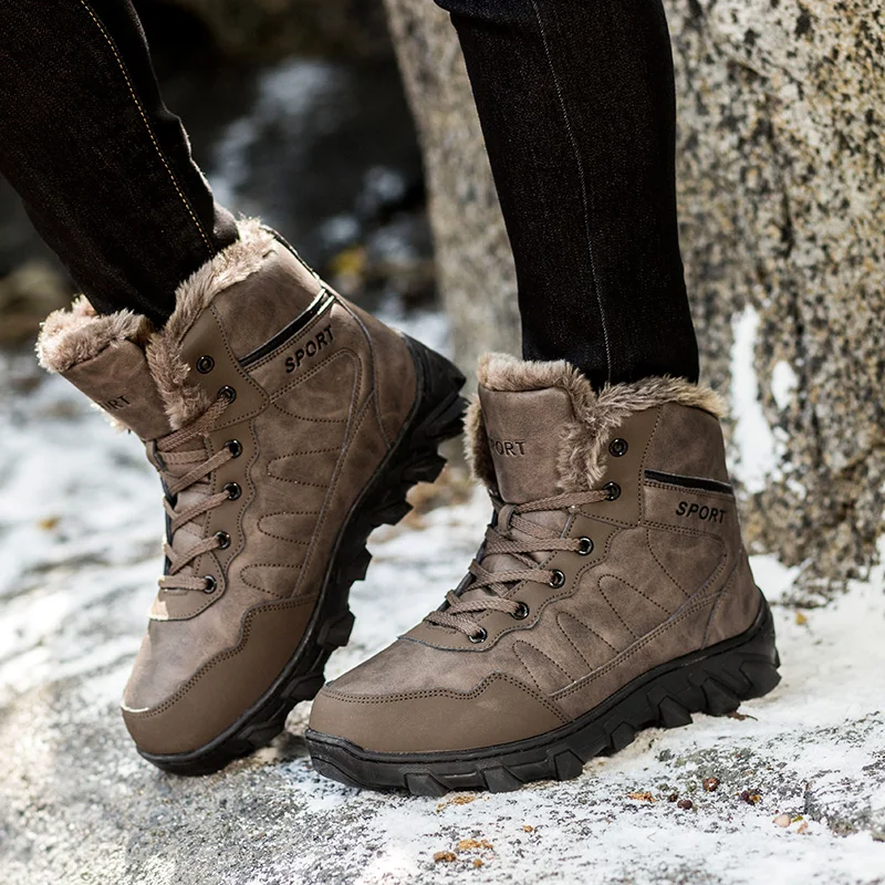 Unisex Outdoor Travel Hiking Shoes Couple Large Size Winter High Top Plush Warm Non-Slip Boots Men's Field Training Boots 35-48#