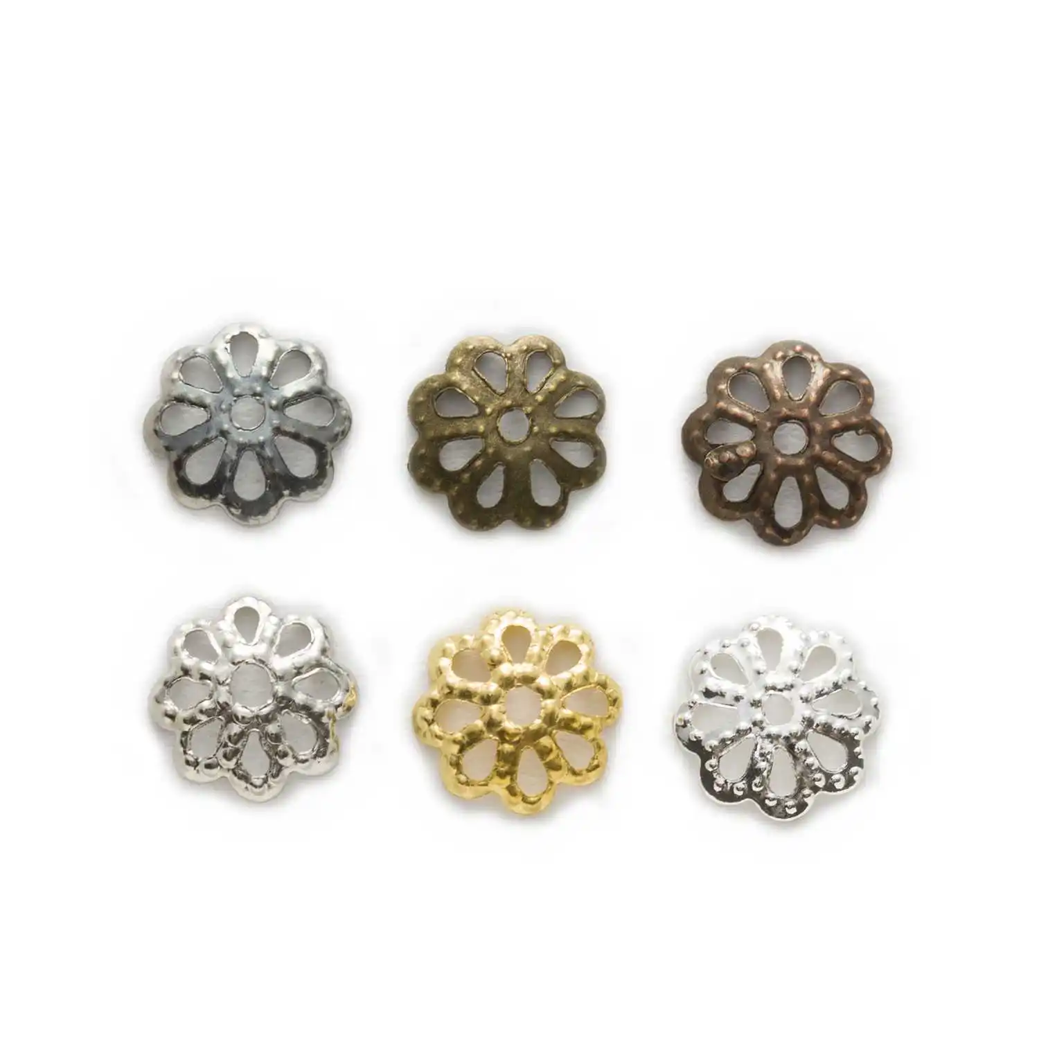 

200pcs 6 Colors Hollow Flower Shape Spacer Beads Caps End Cups Findings Accessories Jewelry Making 7-9mm