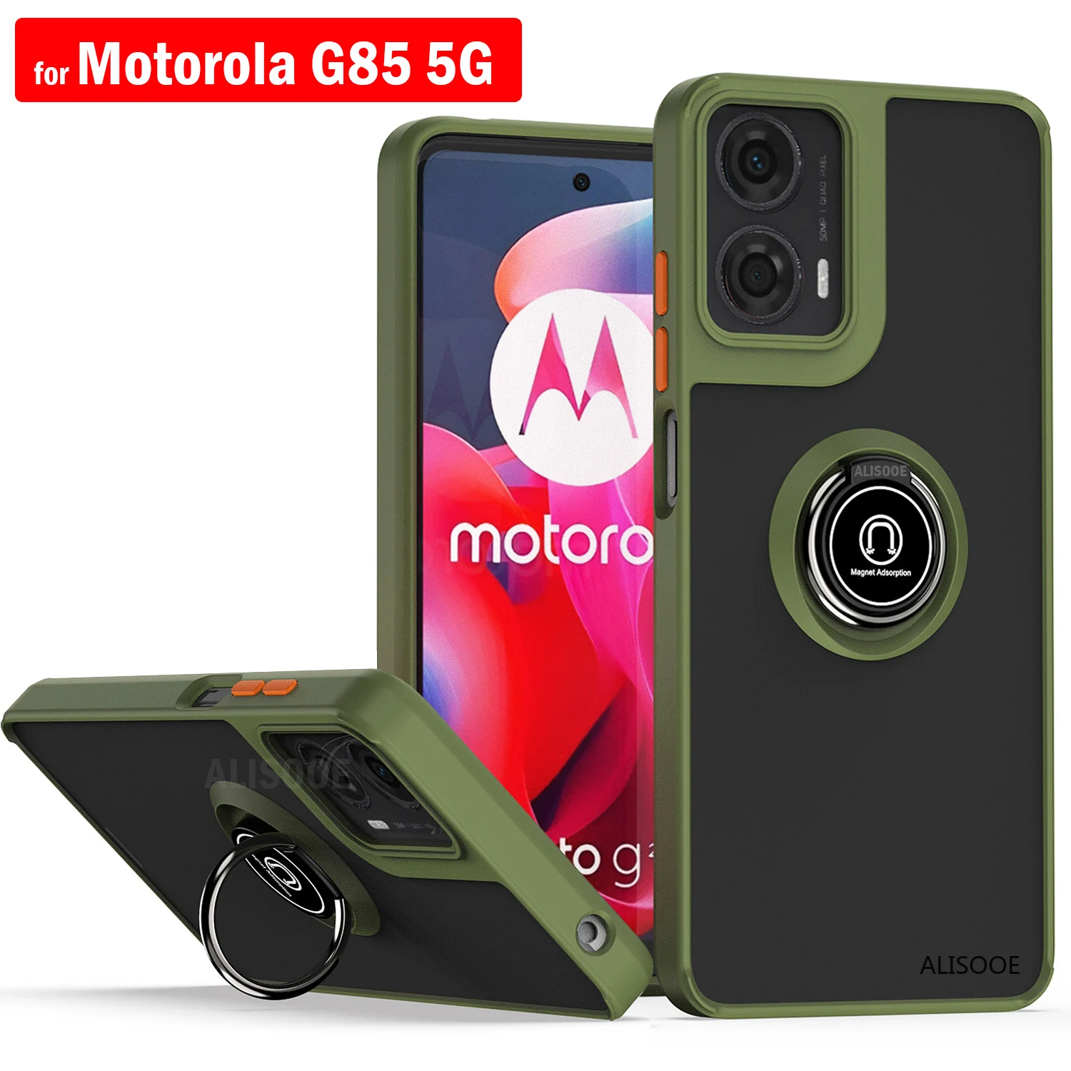 Защитный чехол для Motorola G85 с магнитным кольцом и подставкой Moto